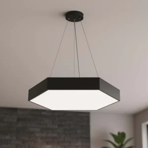 800mm Black Hexagon Moon Aluminium Hanging Profile Light 72W