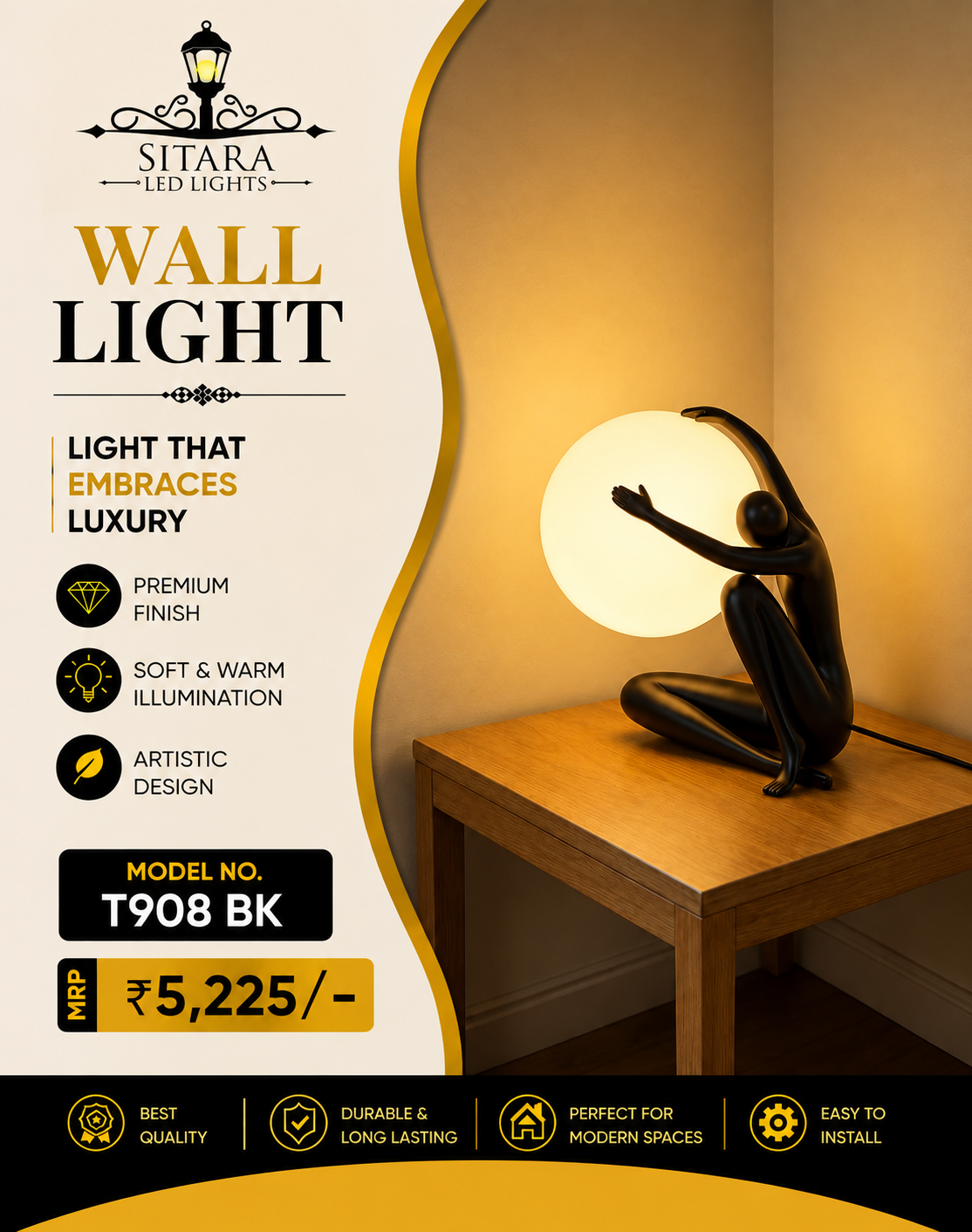 LED WALL LIGHT T908 BK